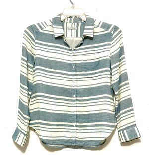 Outerknown Costa Button Shirt Long Sleeve Gauzy Double Weave Blue Grey White  XS